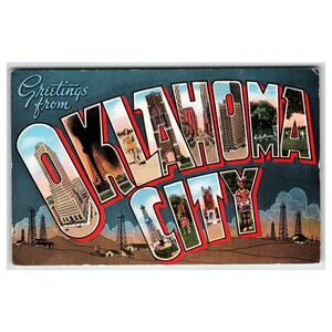 Vintage Oklahoma City Linen Large Letter Postcard Greetings with Landmark Images